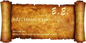 Bálinth Elek névjegykártya